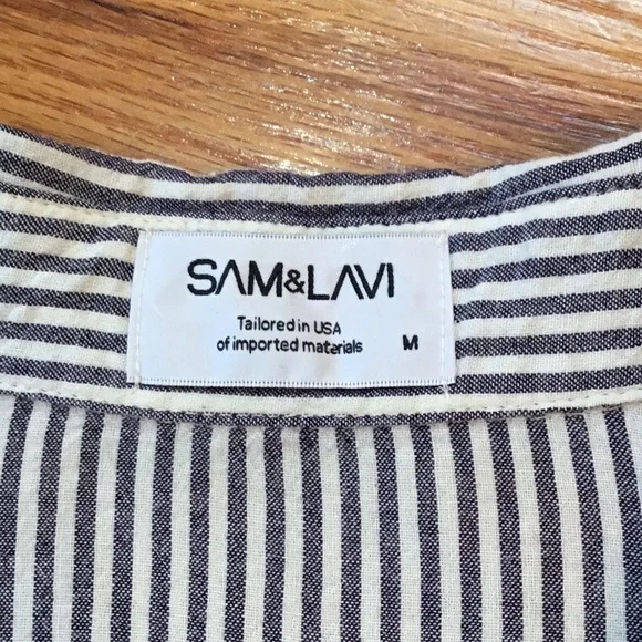 Sam &Lavi long sleeve blouse,blue/white stripe,collar, button front,Ushape hem,M - Picture 5 of 6